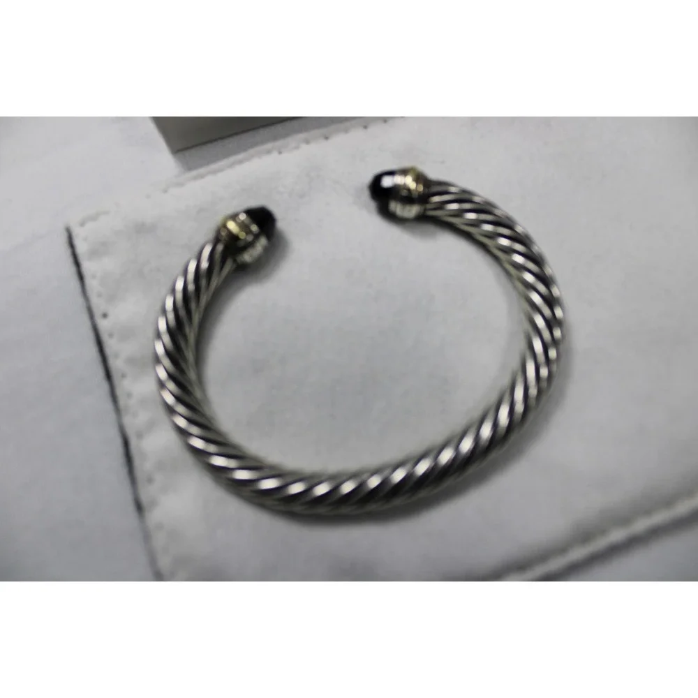 David Yurman 5mm Cable Sterling Silver Black Onyx and 14K Yellow Gold Bracelet M